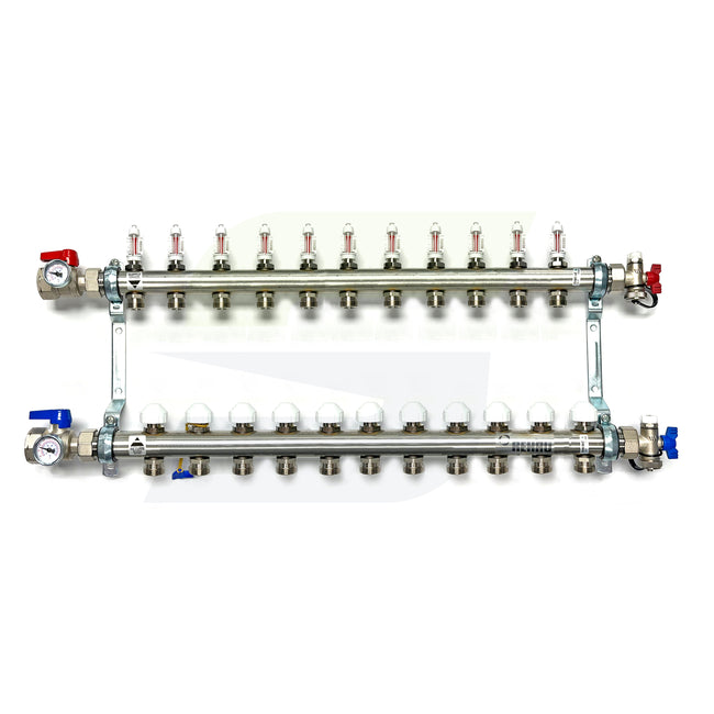 381111-001 - PRO-BALANCE 1" Stainless Steel Manifold With Gauges - 11 Outlet