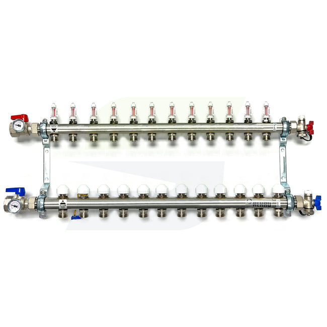 381112-001 - PRO-BALANCE 1" Stainless Steel Manifold With Gauges - 12 Outlet