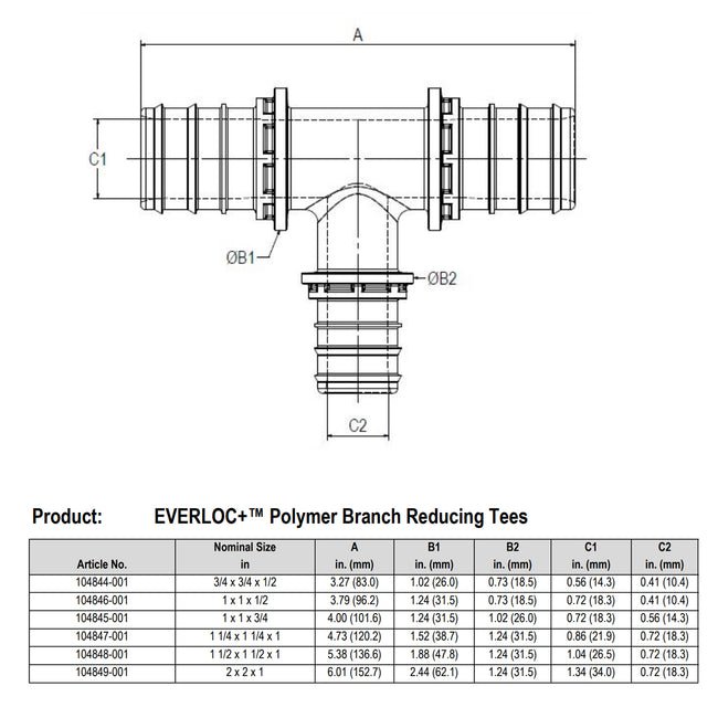 104845-001 - 1" x 1" x 3/4" EVERLOC+ Polymer Tee