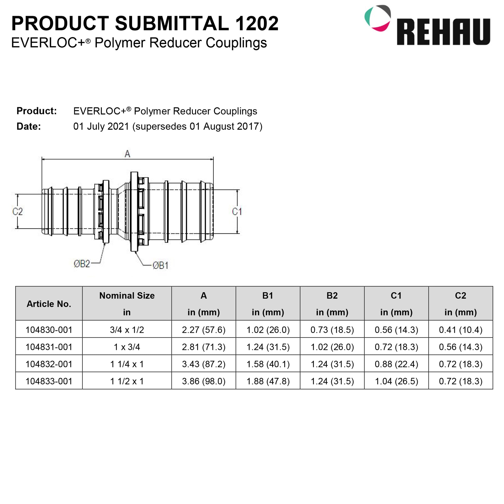 104832001 11/4" x 1" EVERLOC+ Polymer Reducer Coupling