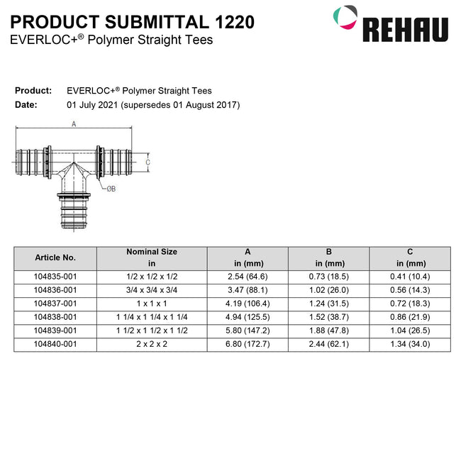104840-001 - 2" x 2" x 2" EVERLOC+ Polymer Tee