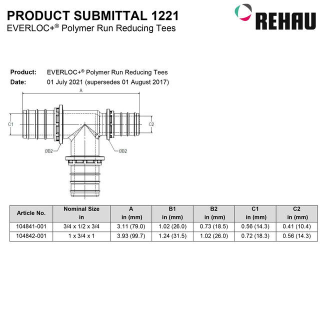 104842-001 - 1" x 3/4"x 1" EVERLOC+ Polymer Run Reducing Tee
