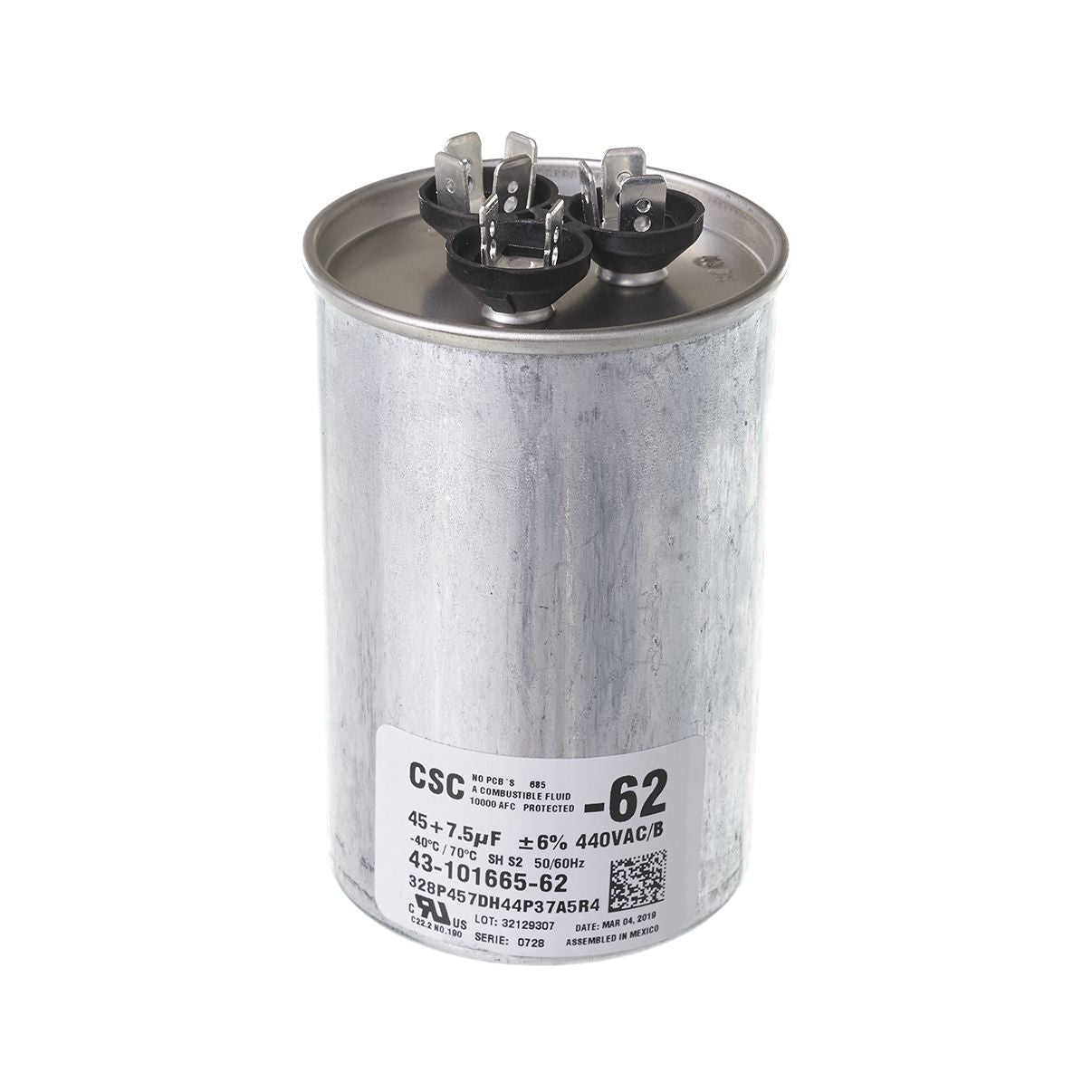 43-101665-62 - Dual Round Capacitor - 45/7.5 UF - 440V