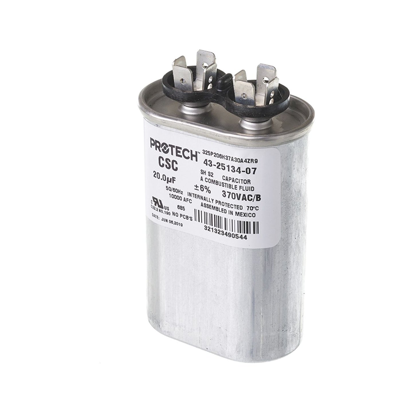 43-25134-07 - Single Oval Capacitor - 20 UF - 370V