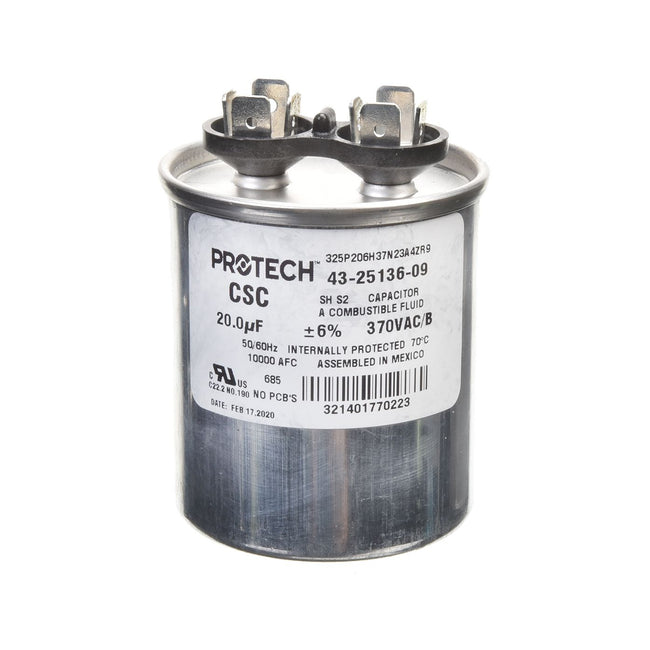43-25136-09 - Single Round Capacitor - 20 UF - 370V