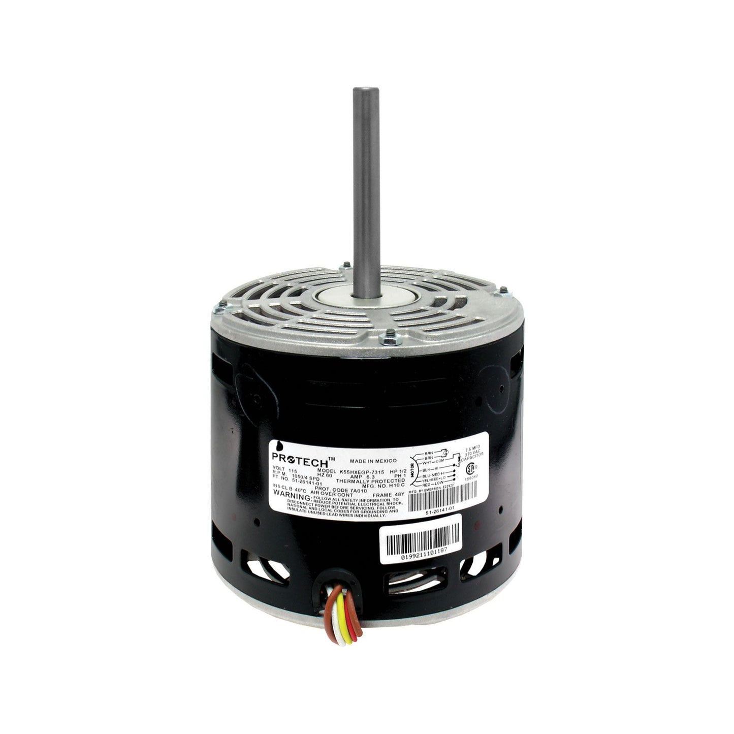 51-102500-01 - 1/2 HP Blower Motor - 1 Phase - 4 Speed - 1075 RPM - 120V