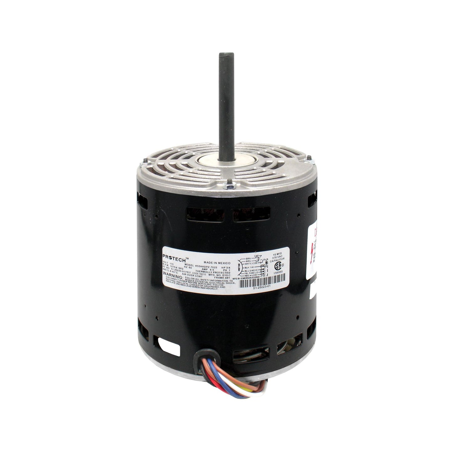 51-25023-01 - 3/4 HP Blower Motor - 1 Phase - 4 Speed - 1075 RPM - 120V