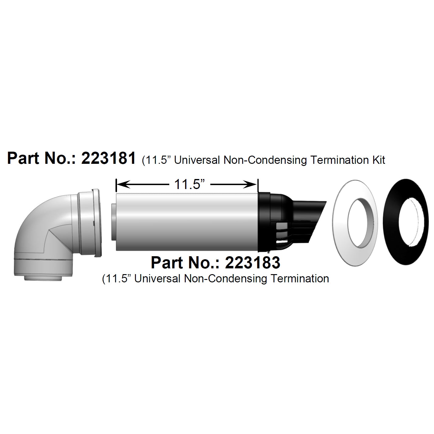 223181 - 11.5" Universal Non-Condensing Tankless Water Heater Termination Kit