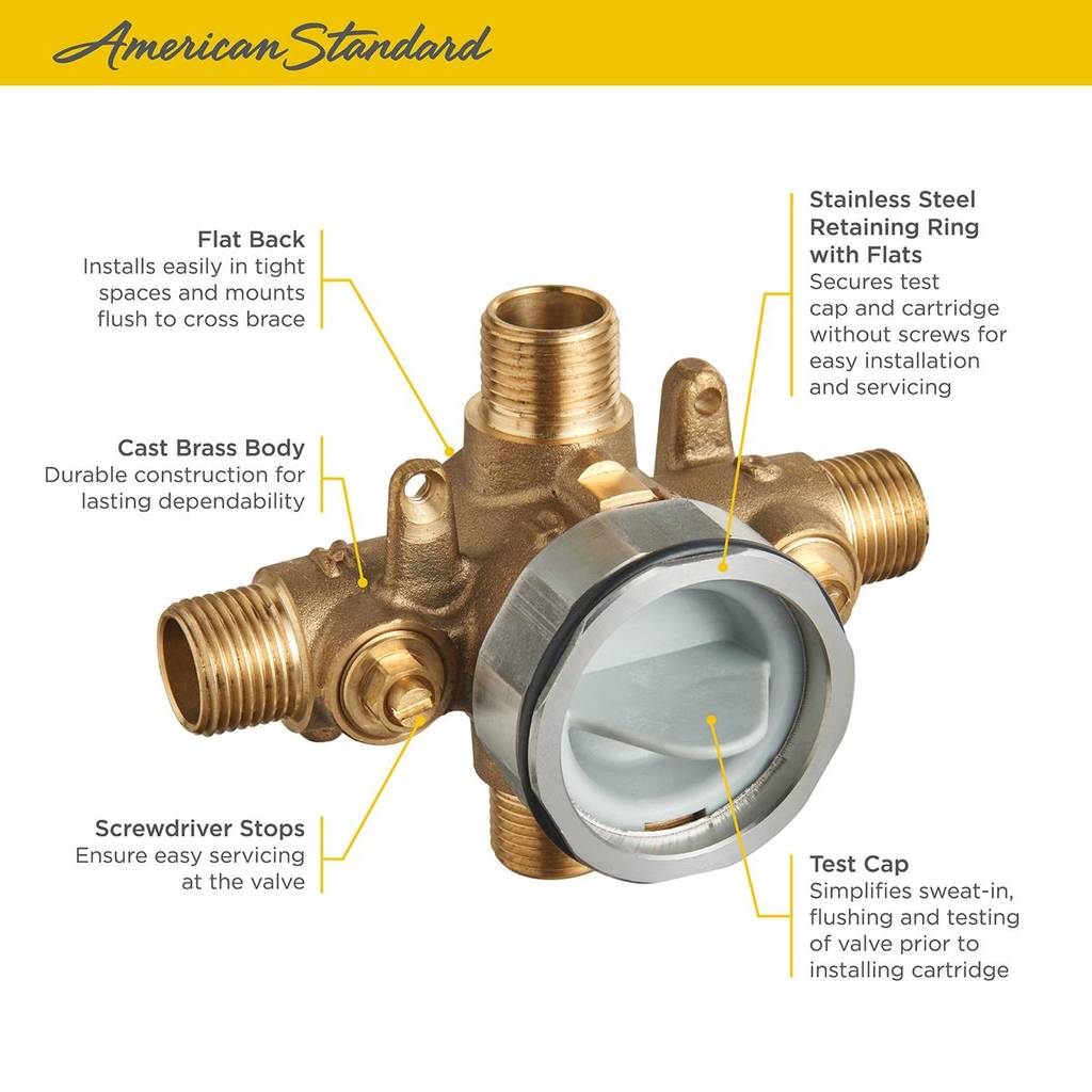 RU101SS - Flash Shower Rough-In Valve - Universal Inlets / Outlets - Screwdriver Stops