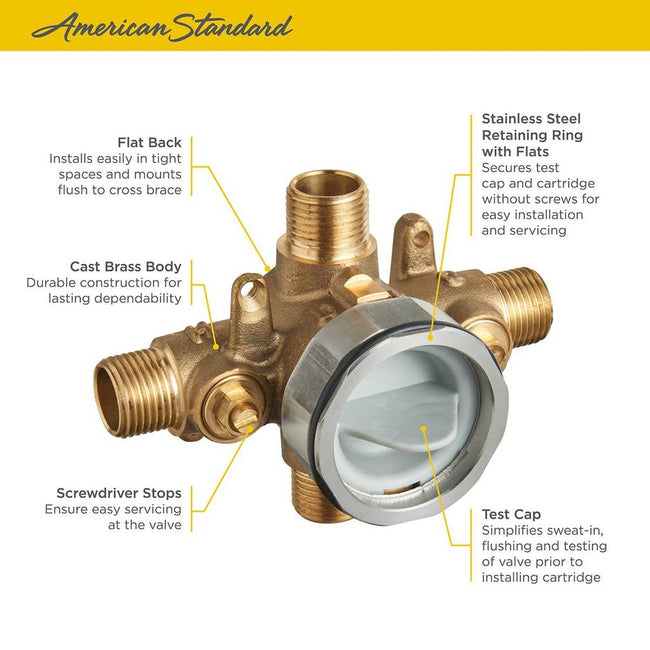RU101SS - Flash Shower Rough-In Valve - Universal Inlets / Outlets - Screwdriver Stops