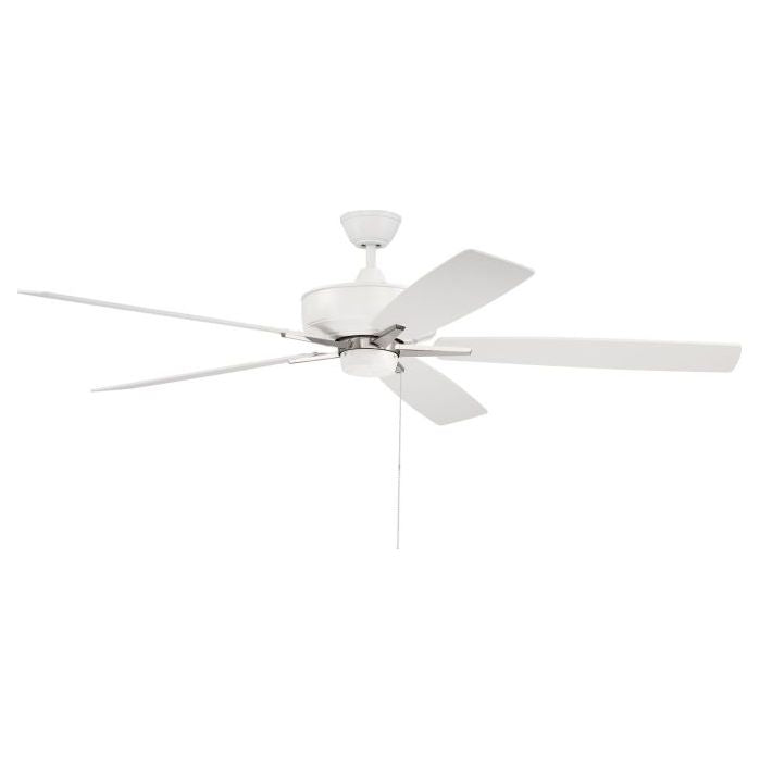 S60WPLN5-60WWOK - Super Pro 60" 5 Blade Ceiling Fan - Pull Chain - White / Polished Nickel