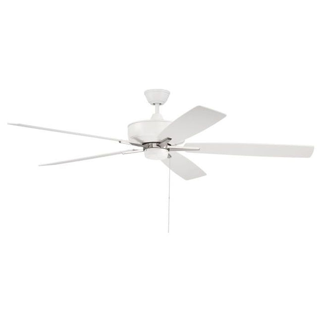 S60WPLN5-60WWOK - Super Pro 60" 5 Blade Ceiling Fan - Pull Chain - White / Polished Nickel