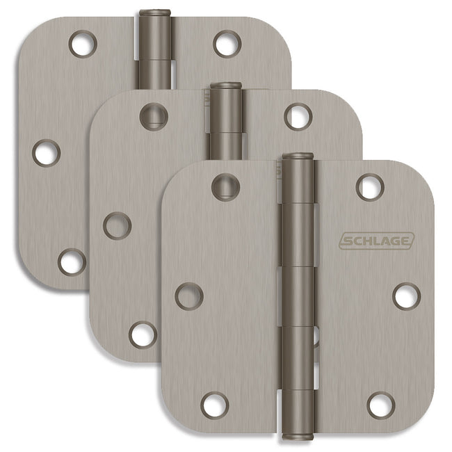 S3P1011FRP619 - Steel 3-1/2" x 3-1/2" 5/8 Radius Hinge Carded 3 Pack - Satin Nickel Finish