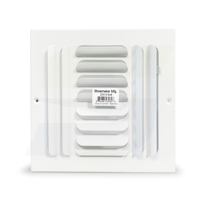 200 Series - 8" x 8" Stamped Curved Blade 4 Way Register in White