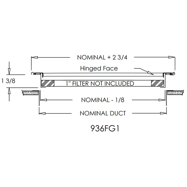 936FG Series - 30" x 20" 45 Degree Fixed Steel Blade 1" Filter Grille