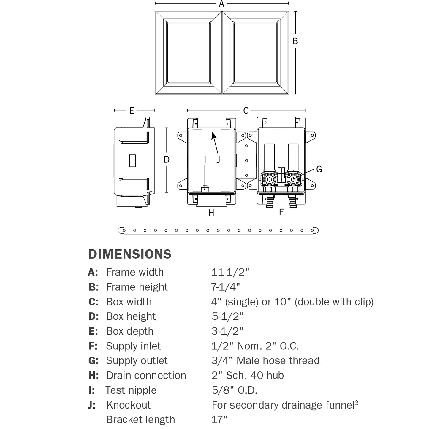 696-2313XF - Ox Box Washing Machine Outlet Box w/ Water Hammer Arrestor - 1/2" Male PEX