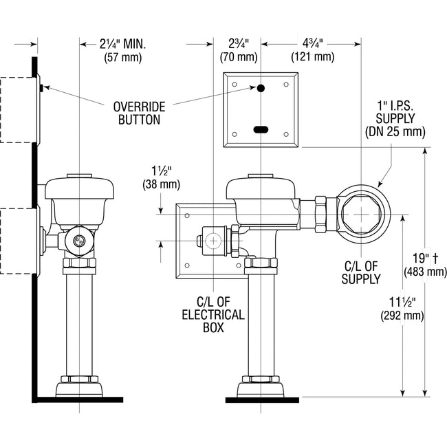 3770000 - 111 ESS Sensor Toilet Flushometer - Top Spud - 1.6 GPF