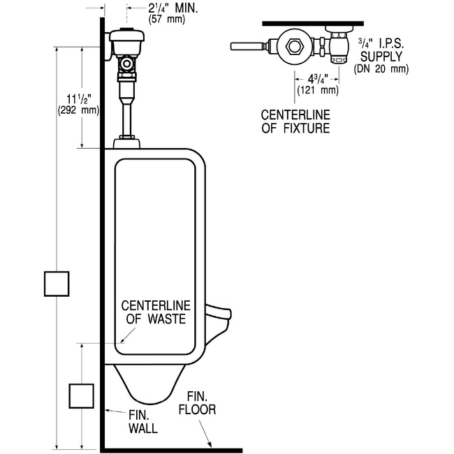3782643 - 186 Manual Urinal Flushometer - Top Spud - 0.125 GPF