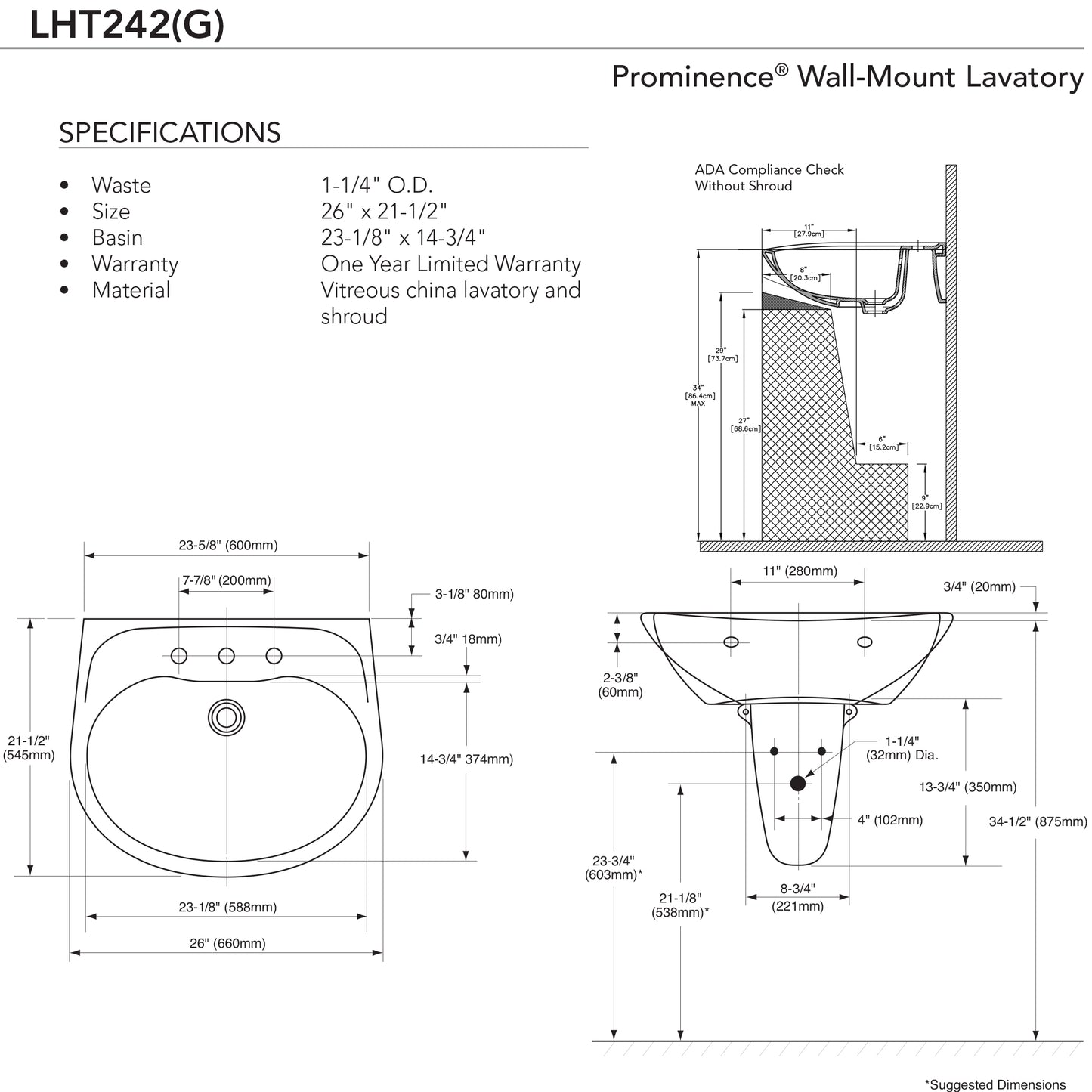 Prominence Wall Mount Bathroom Sink