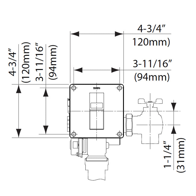 TET3GA31#SS - EcoPower Concealed Toilet Flush Valve - 1.6 GPF - Back Spud Wall