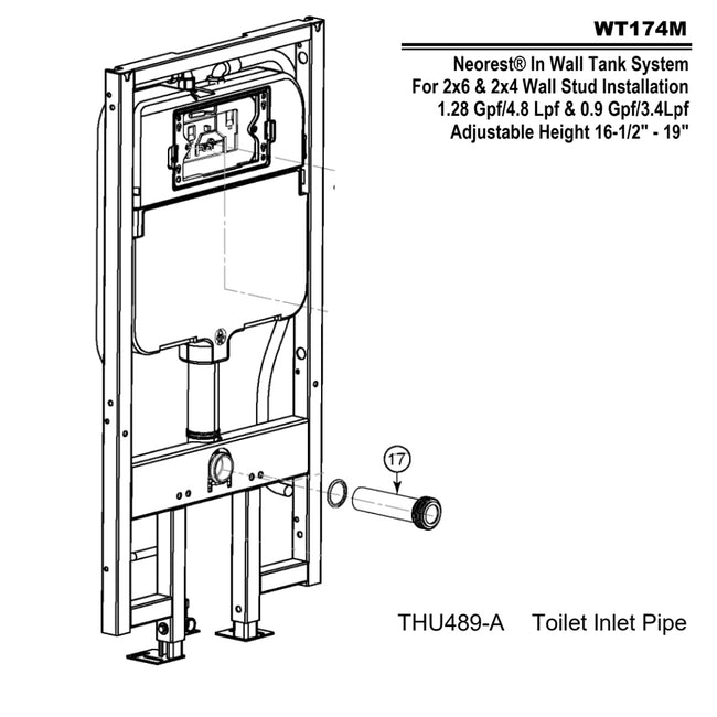 THU489-A - Toilet Inlet Pipe for Neorest In Wall Tank System WT174M