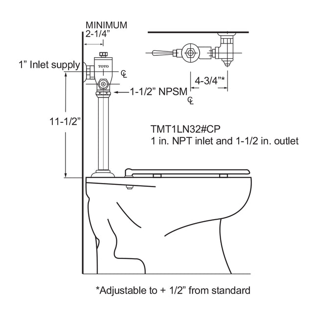 TMT1NNC - Toilet Flushometer Valve Only, 1.6 GPF, Polished Chrome