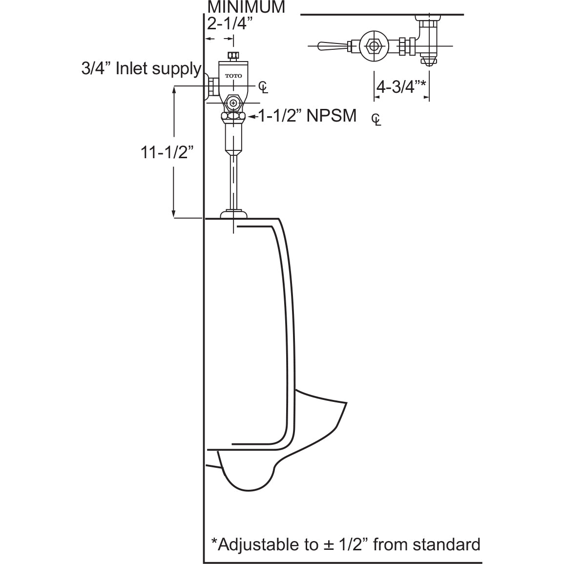 TMU1LN12#CP - Exposed Urinal Flushometer Valve with 3/4" Vacuum Breaker - 0.5 GPF