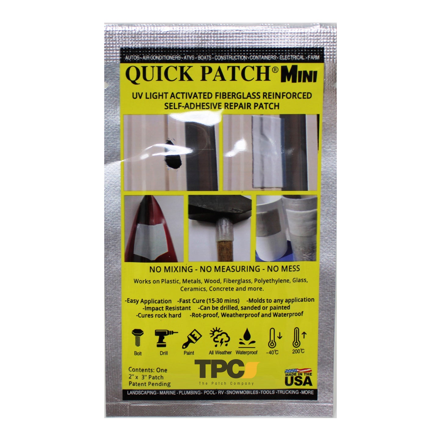 Quick Patch Light Activated Fiberglass Reinforced Repair Patch - 2" x 3"