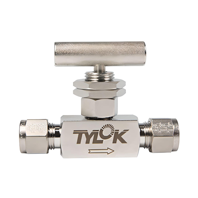 SS-4-6DD-4-P2 - Stainless Screwed Bonnet Needle Valve 1/4" CBC Tube x 1/4" CBC Tube, Panel Mount with 2 Nuts