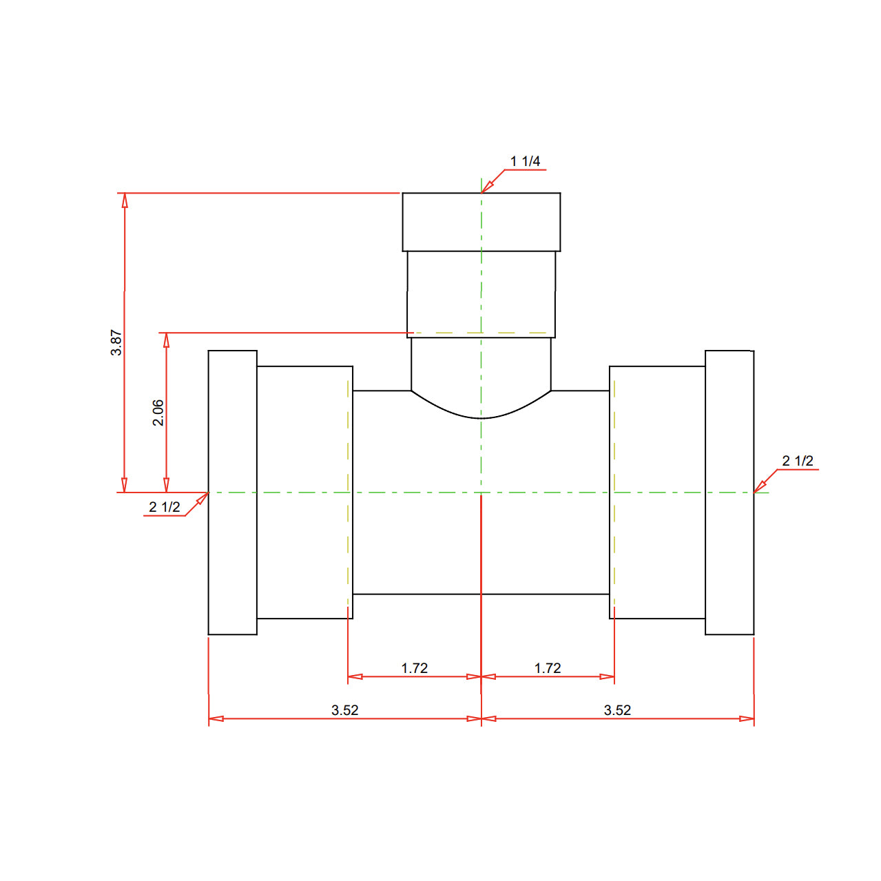 28905 -2-1/2" x 2-1/2" x 1-1/4" MegaPressG Tee
