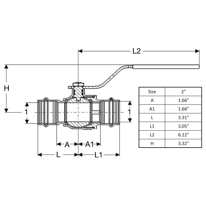 79845 - - 2" ProPress Ball Valve with Stainless Steel Ball and Stem, Lead Free