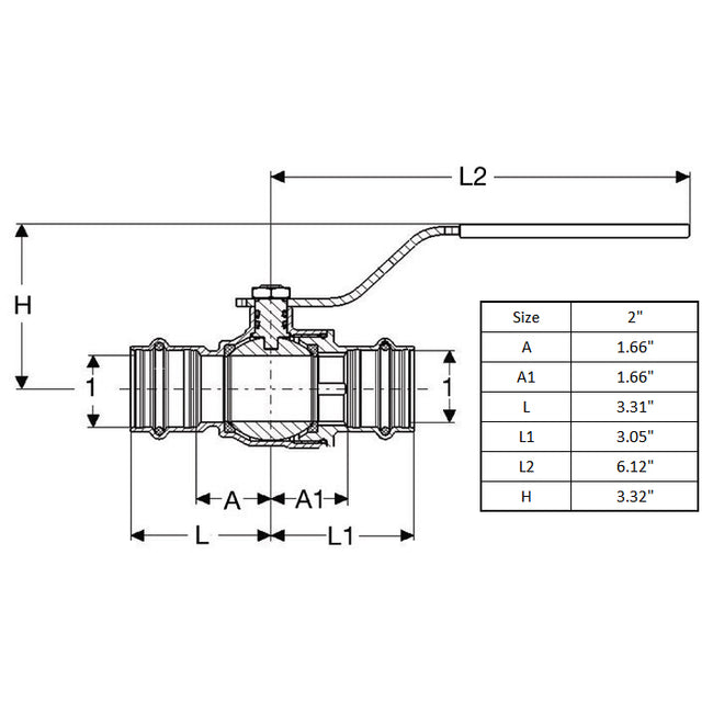 79845 - - 2" ProPress Ball Valve with Stainless Steel Ball and Stem, Lead Free
