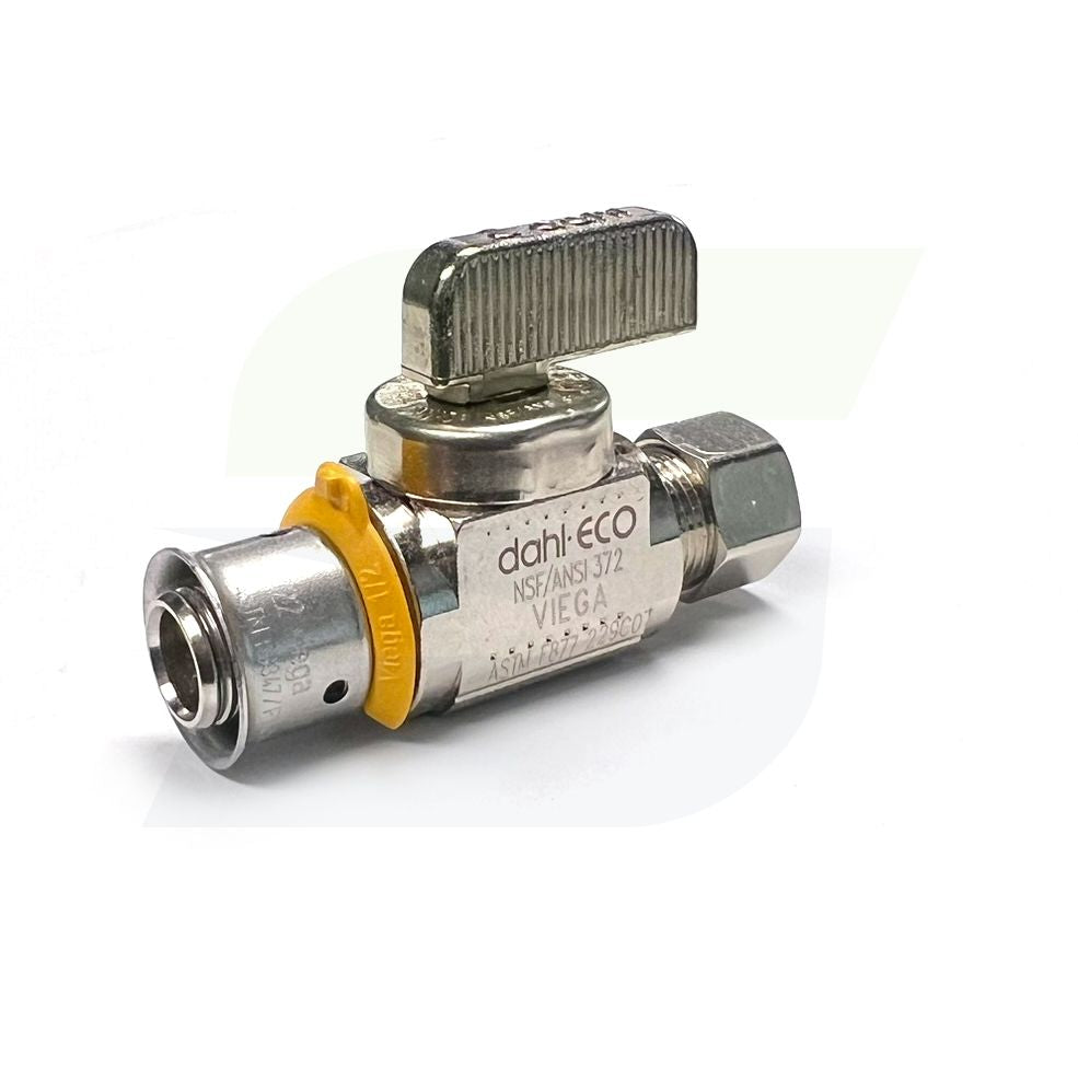 Viega 93511 - 1/2" PureFlow Press x 1/4" Compression Angle Stop Valve - Zero Lead