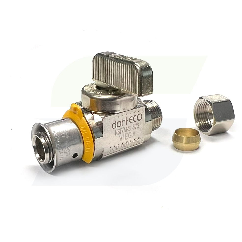 Viega 93511 - 1/2" PureFlow Press x 1/4" Compression Angle Stop Valve - Zero Lead