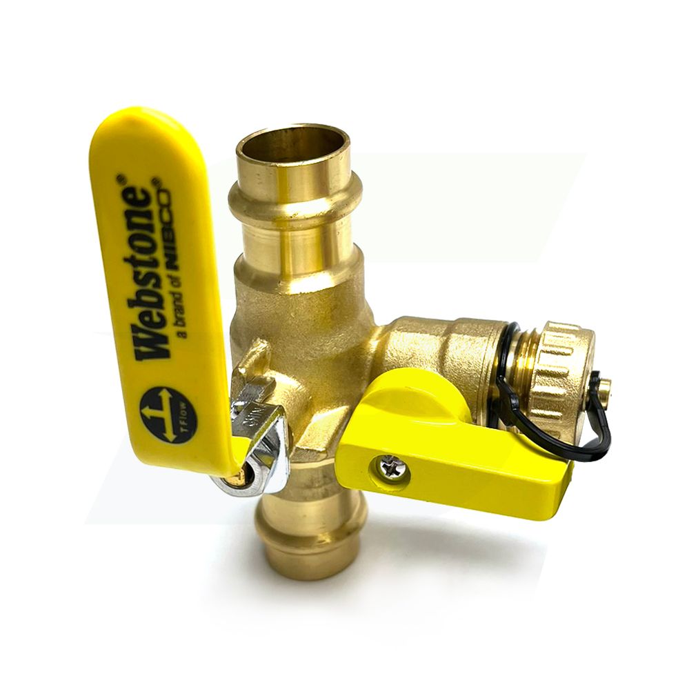 80613W - 3/4" Press Ball Valve w/ Drain & Reversible Handle