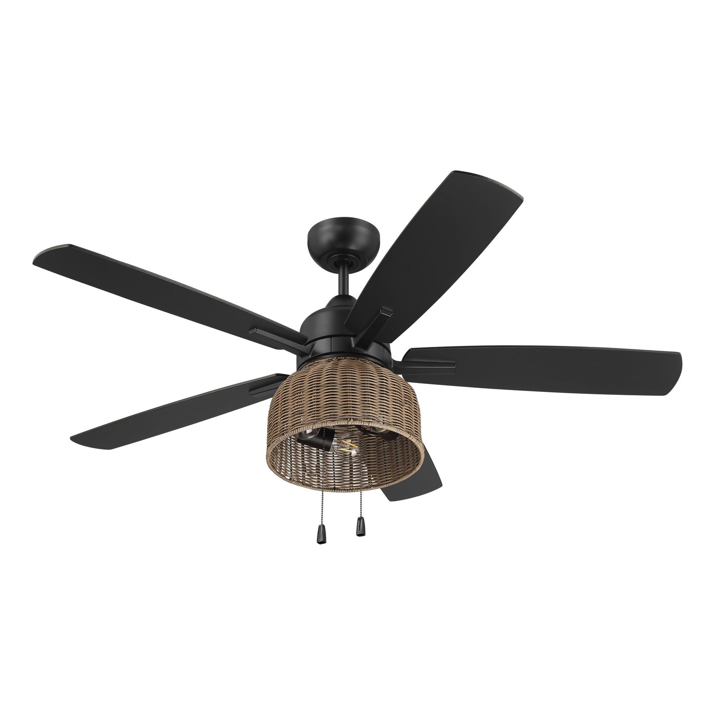 WVN52FB5 - Woven 52" 5 Blade Indoor / Outdoor Ceiling Fan with Light Kit - Pull Chain - Flat Black