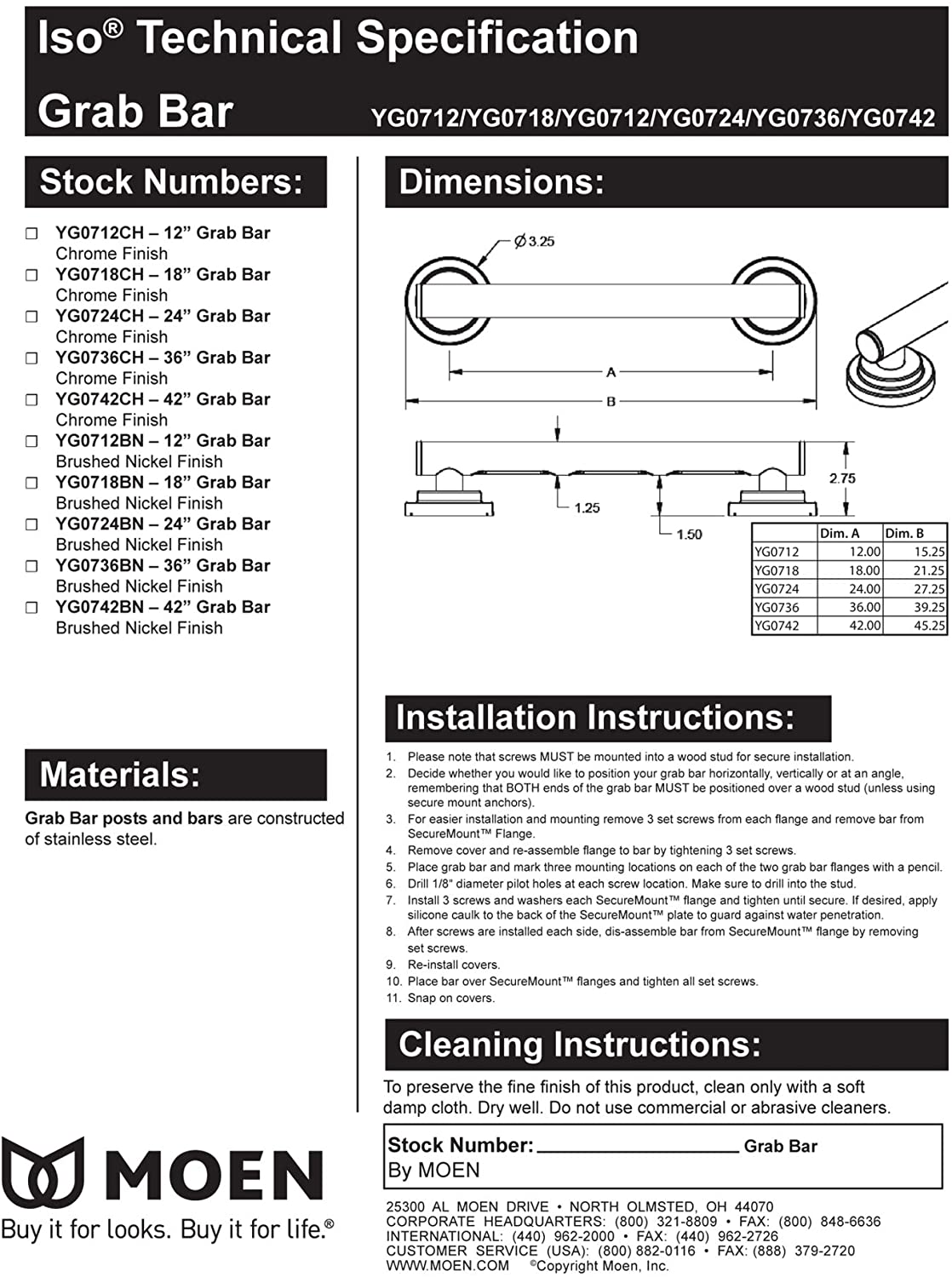 Moen YG0742BL - Iso 42" Designer Grab Bar in Matte Black