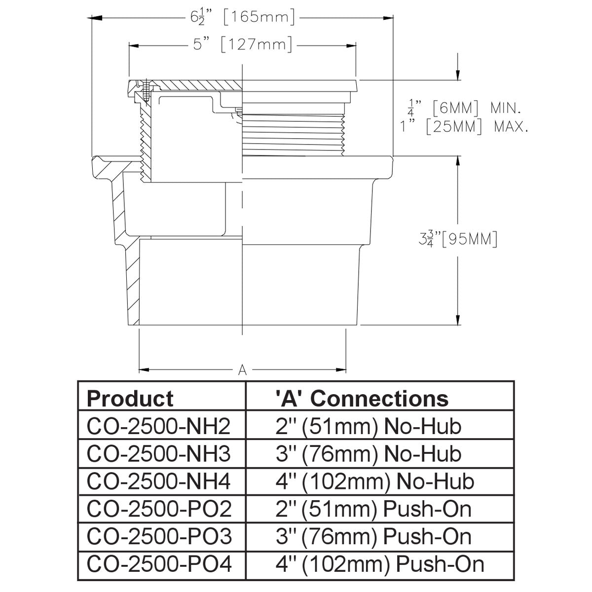 CO2500-NH4 - CO2500-NH4 4" No Hub Cast Iron Adjustable Cleanout