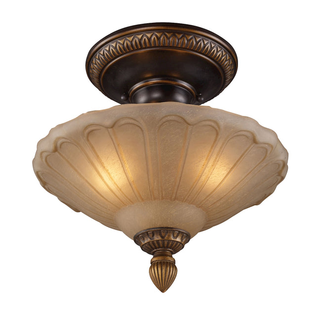 ELK Lighting 08092-AGB - Restoration 12" Wide 3-Light Semi Flush in Golden Bronze with Amber Glass