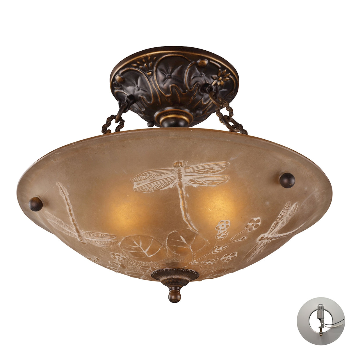 ELK Lighting 08096-AGB-LA - Restoration 16" Wide 3-Light Semi Flush in Golden Bronze with Amber Glas