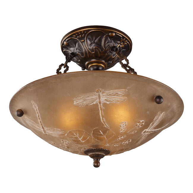 ELK Lighting 08096-AGB - Restoration 16" Wide 3-Light Semi Flush in Golden Bronze with Amber Glass
