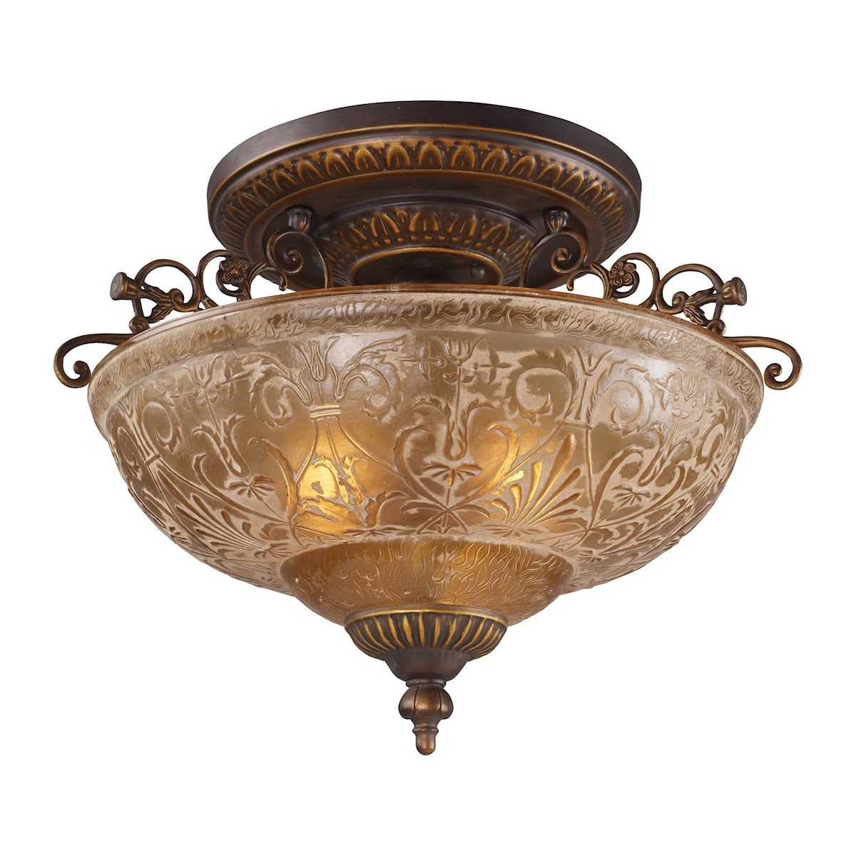 ELK Lighting 08099-AGB - Restoration 19" Wide 3-Light Semi Flush in Golden Bronze with Amber Glass