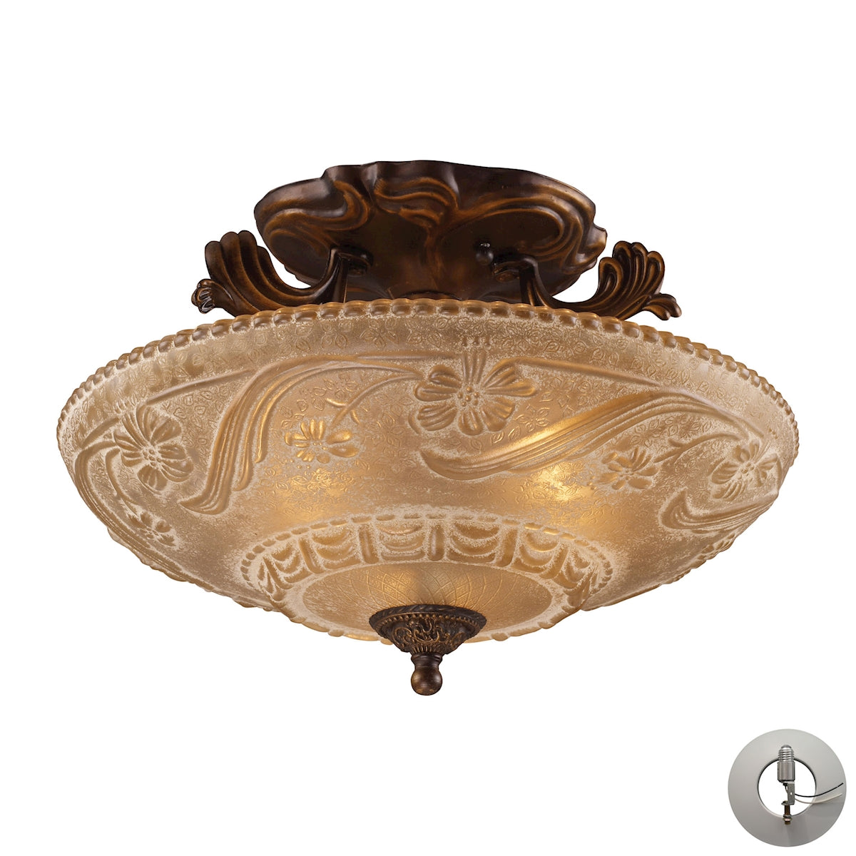 ELK Lighting 08101-AGB-LA - Restoration 16" Wide 3-Light Semi Flush in Golden Bronze with Amber Glas