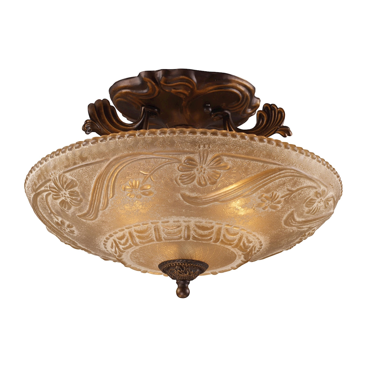 ELK Lighting 08101-AGB - Restoration 16" Wide 3-Light Semi Flush in Golden Bronze with Amber Glass
