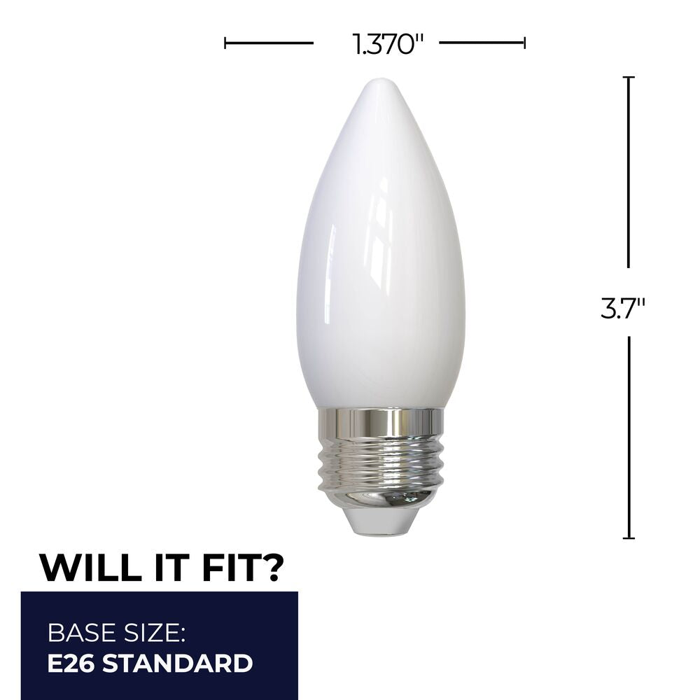 776736 - Filaments Dimmable B11 Milky Medium Base LED Light Bulb - 5.5 Watt - 3000K - 4 Pack