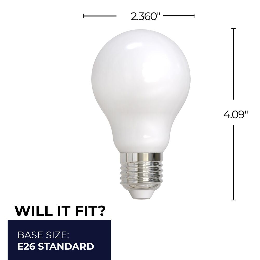 776652 - Filaments Dimmable A19 Milky Medium Base LED Light Bulb - 7 Watt - 2700K - 4 Pack