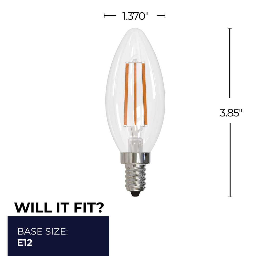 776737 - Filaments Dimmable B11 Clear Candelabra Base LED Light Bulb - 6.5 Watt - 2700K - 4 Pack