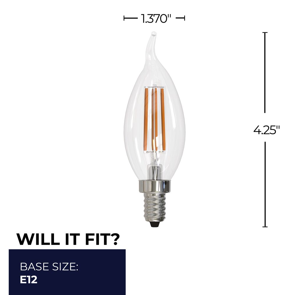776739 - Filaments Dimmable CA10 Clear Candelabra Base LED Light Bulb - 6.5 Watt - 2700K - 4 Pack