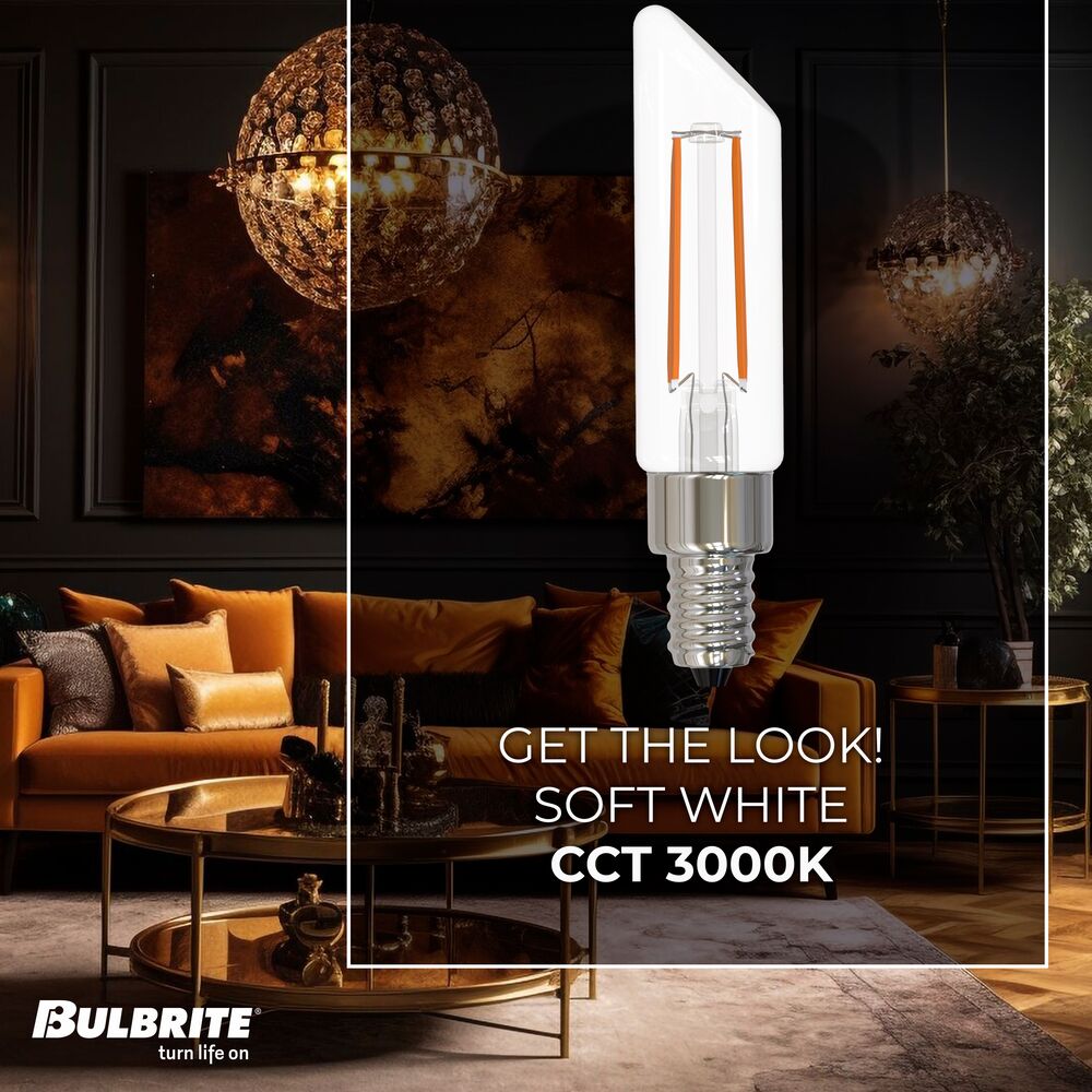 776595 - Filaments Dimmable T6SL Clear Candelabra Base LED Light Bulb - 4 Watt - 3000K - 4 Pack