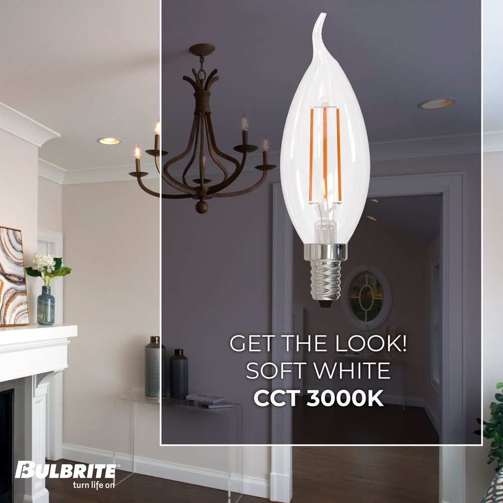 776742 - Filaments Dimmable CA10 Clear Candelabra Base LED Light Bulb - 5 Watt - 3000K - 4 Pack